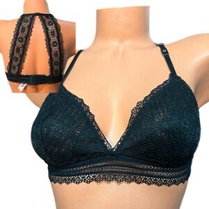 Victoria’s Secret Floral Lace Racerback Unlined bralette bra Black Medium